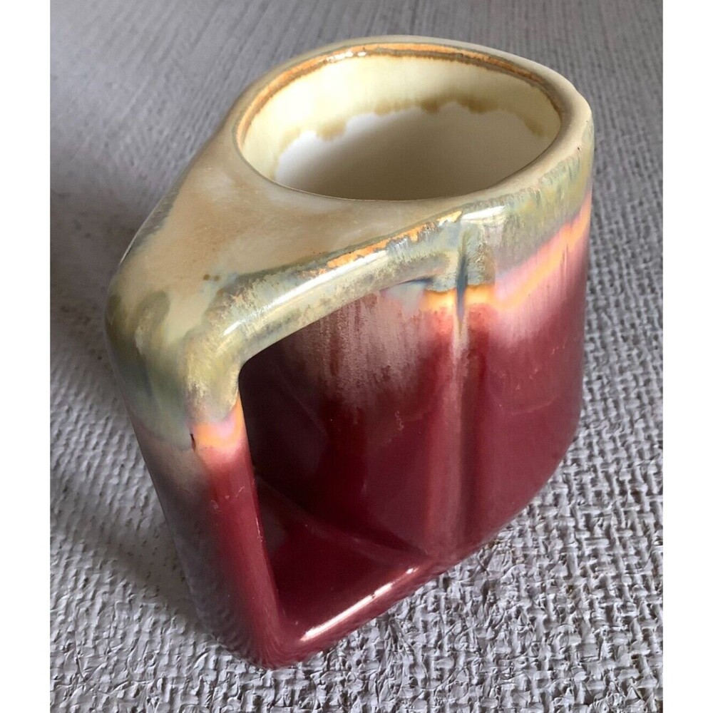 Signed Vintage Rodolfo Padilla Red Drip Glaze Stoneware Flat Coffee Mug Mexico